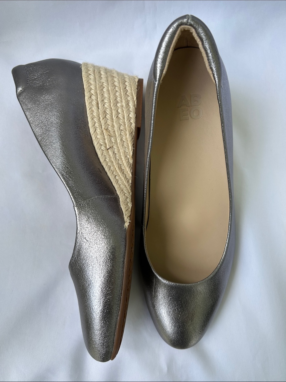 Metallic Leather Silver Espadrille Wedges - ABEO
